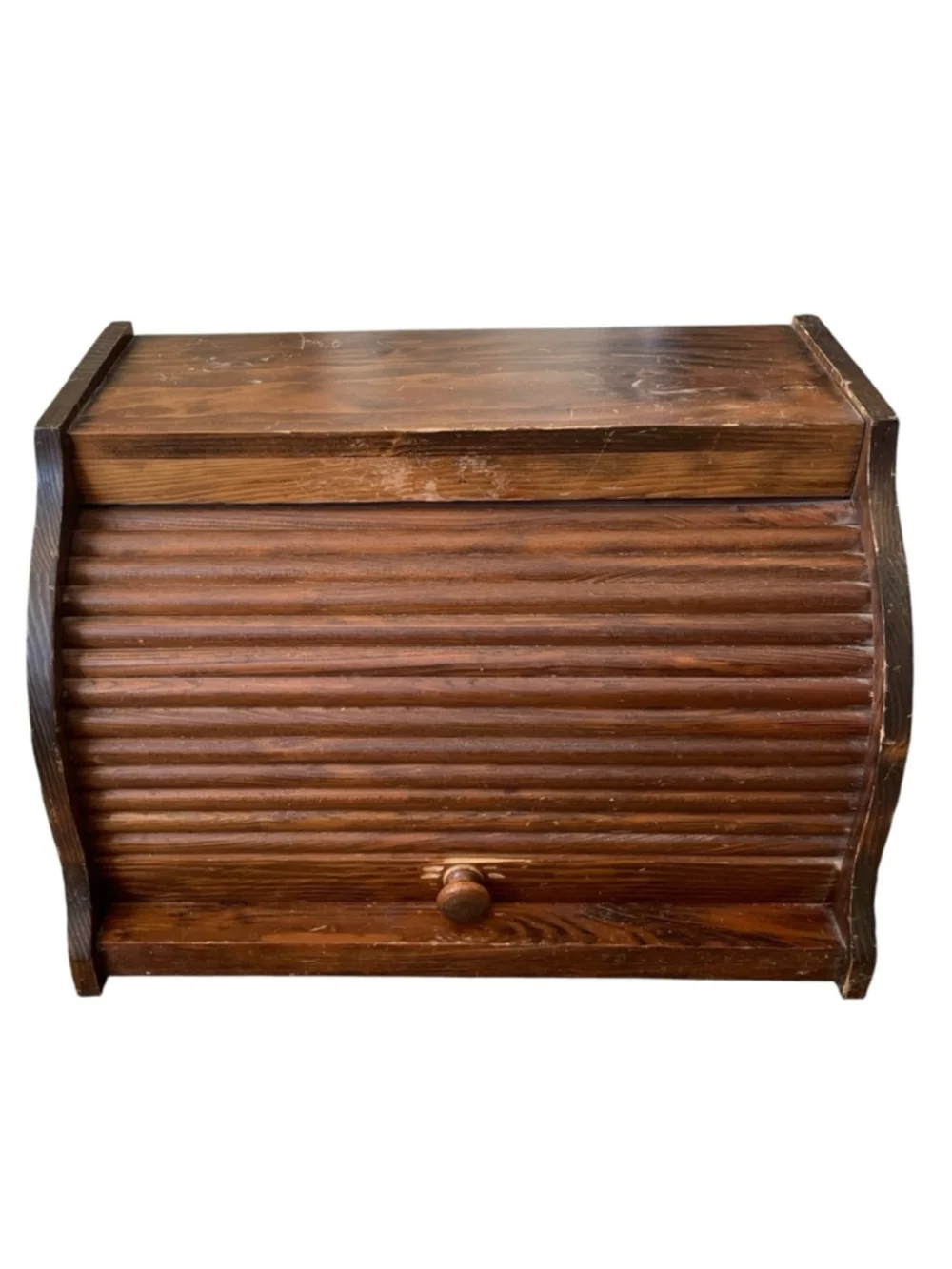 Vintage Handmade Amish Wooden Roll Top Bread Box
